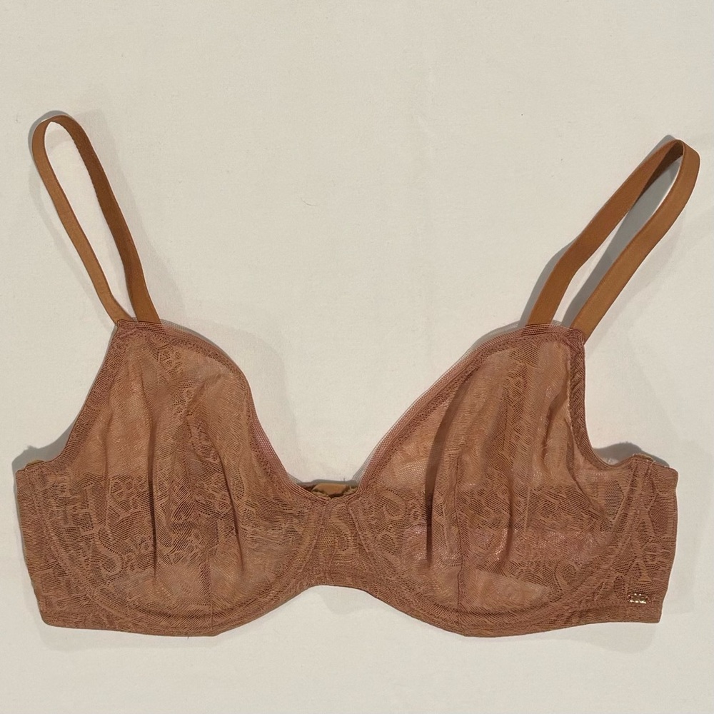 Savage X Fenty 'Signature Script' Lace Unlined Underwire Nude/Beige Bra 34D